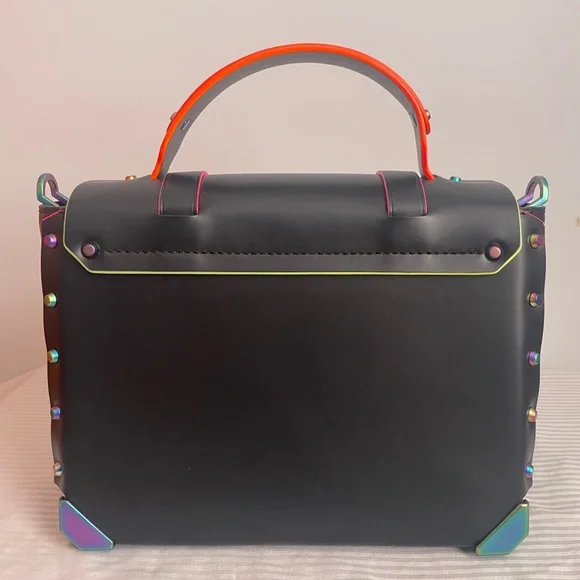 Michael Kors Black Manhattan Medium Contrast Trim Leather Satchel - Picture 6 of 8